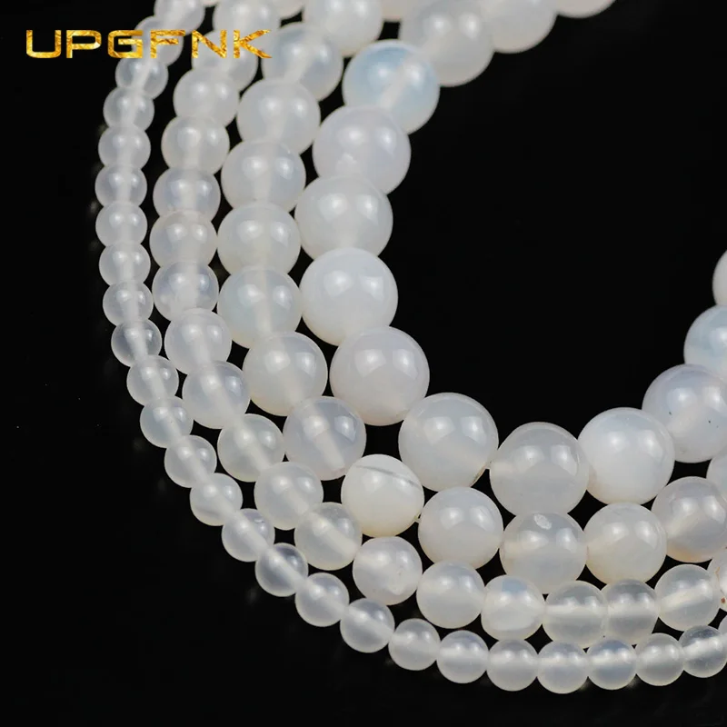 

UPGFNK White Agates beads Natural Stone Round Loose Spacer Beads For Jewelry making DIY bracelets Accessories 15'' 4/6/8/10/12mm