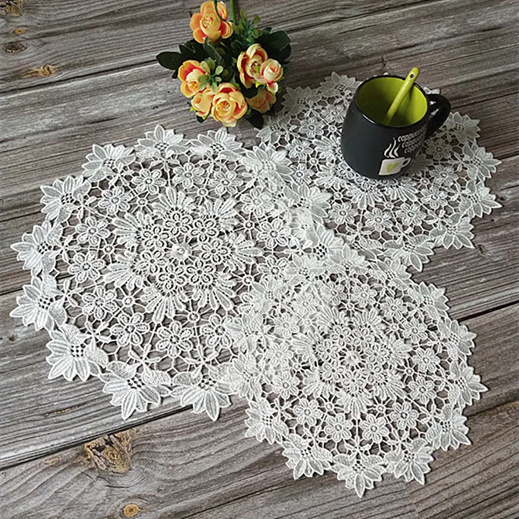 

NEW Luxury White Round Embroidery Christmas Table Cloth Coffee Coasters Cotton Napkin Kitchen Table Lace Doily Wedding Banquet