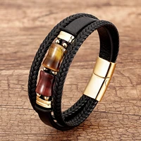 natural tiger eye stone bracelet for women men multilayer braided genuine leather bracelets stainless steel trendy jewelry gifts