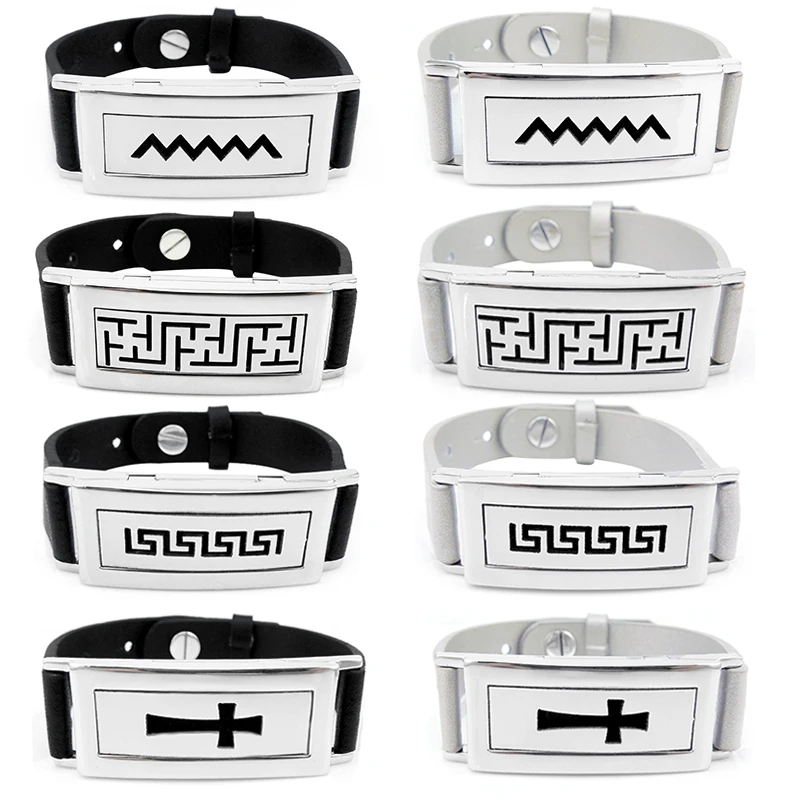 Прямоугольник 50*17 мм черный браслет из натуральной кожи нержавеющая сталь