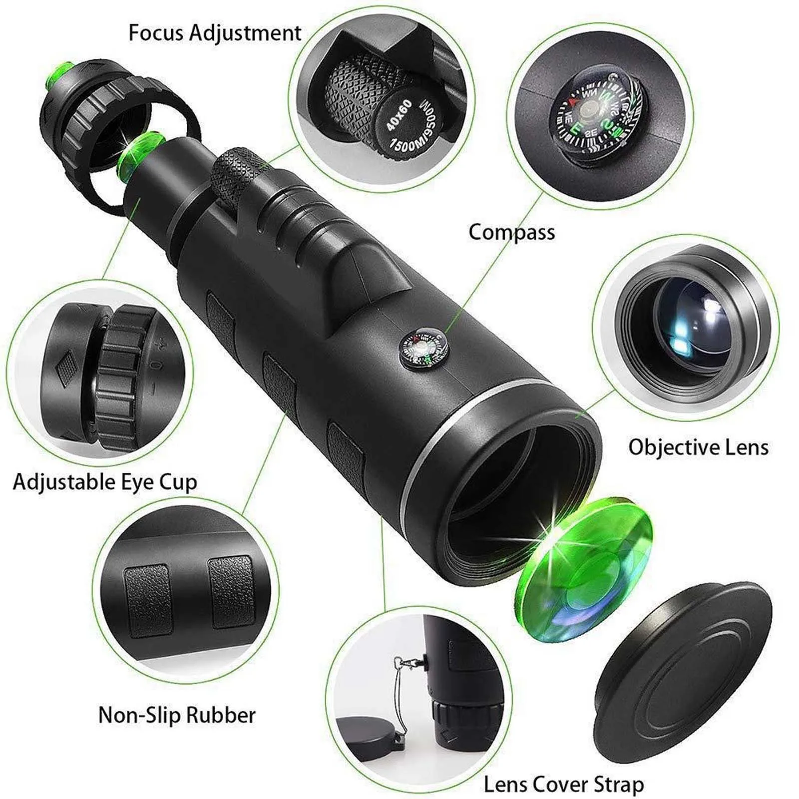 

High Clarity Monocular Telescope Day/Night Vision 40x60 Zoom High Power BAK4 Waterproof Outdoor Hiking Camping Lightweight