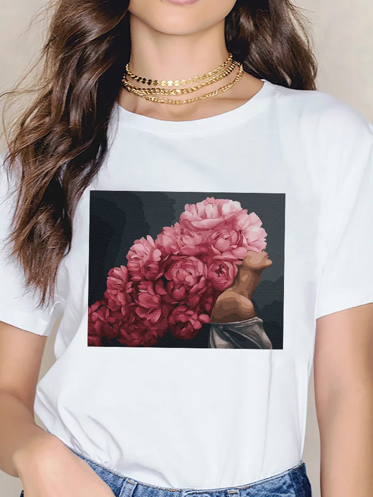 

Fashion Sexy Woman Pink Flowers Harajuku Aesthetics Art Print Tops t shirts women casual t shirt femme Short Sleeve tee for girl