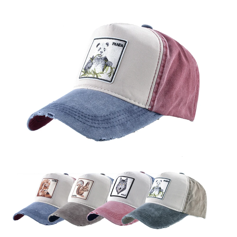 

Baseball Caps Unisex Animal Lion Embroidery Patch Snapback Hats Summer Grinding Washed denim Hip Hop Bone Casquette Streetwear