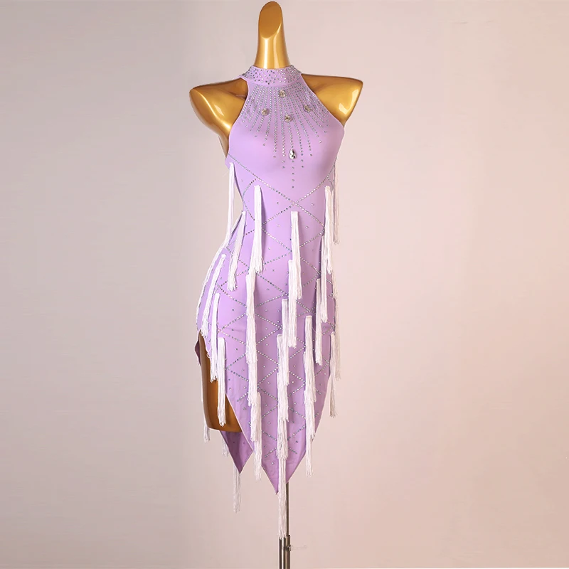 Женское платье для латиноамериканских танцев с бахромой и открытой спиной