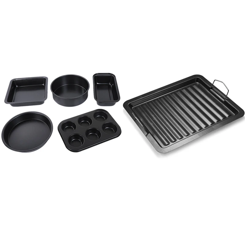 

Набор антипригарных противней для выпечки из углеродистой стали, комплект из 5 предметов, антипригарная сковорода для гриля и двойная ручка...