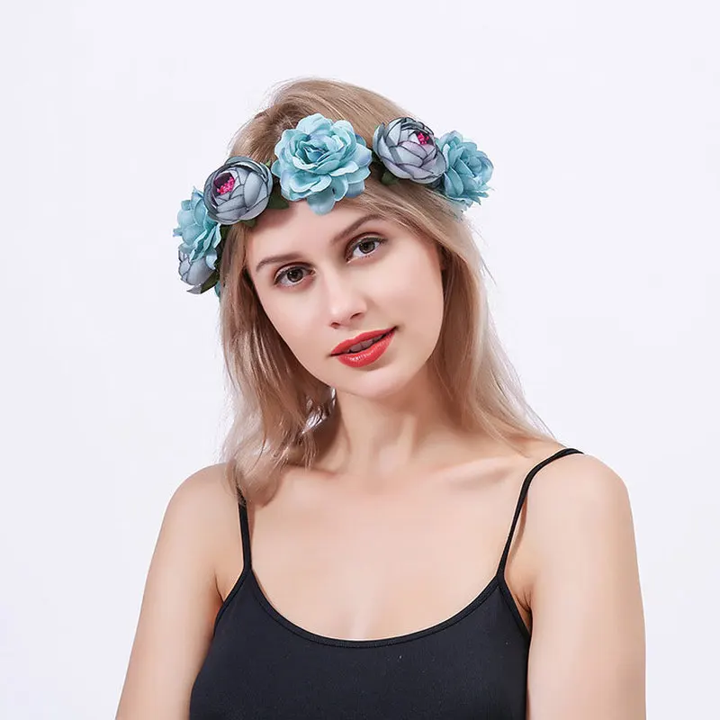 

Big Red Rose Flower Crown Wedding Bridesmaid Bride Wreath Headband Seaside Tourism Beautiful Artificial Flower Beach Headband