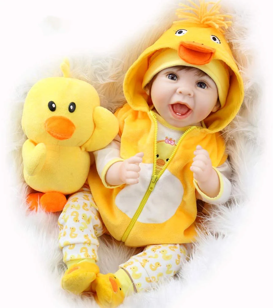 

55CM Original NPK Reborn Baby Doll Lifelike Newborn Baby Duck Dress Set Lovely Smile Face Weighted Doll Rooted Hair High Quality