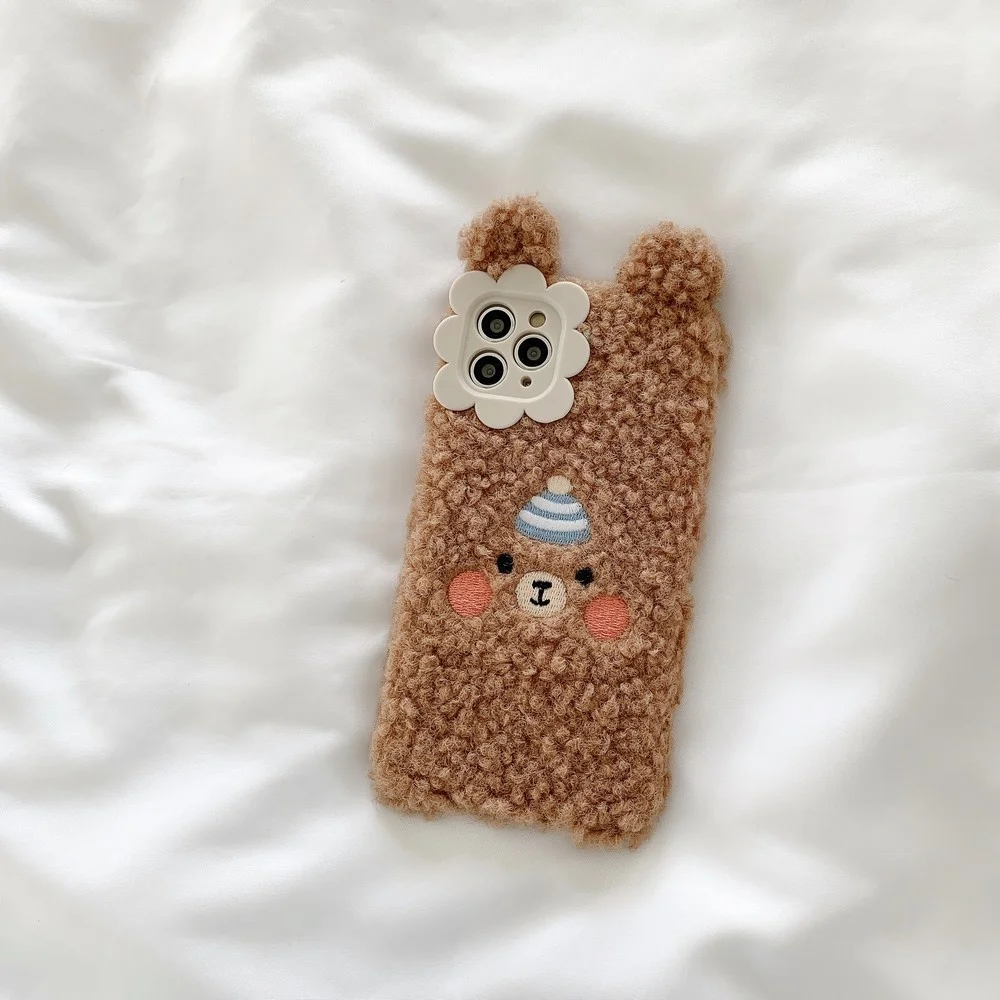 

funda de teléfono con Orejas de conejo pequeñas, carcasa cálida de piel de Animal, esponjosa, para iPhone 12, 11 Pro,