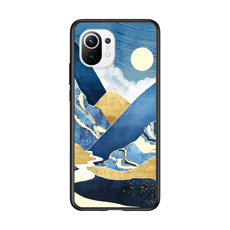 

Mountain Marble Moon for Xiaomi Mi 11 10T Note 10 Ultra 5G 9 9T SE 8 A3 A2 A1 6X Pro Play F1 Lite 5G Black Phone Case
