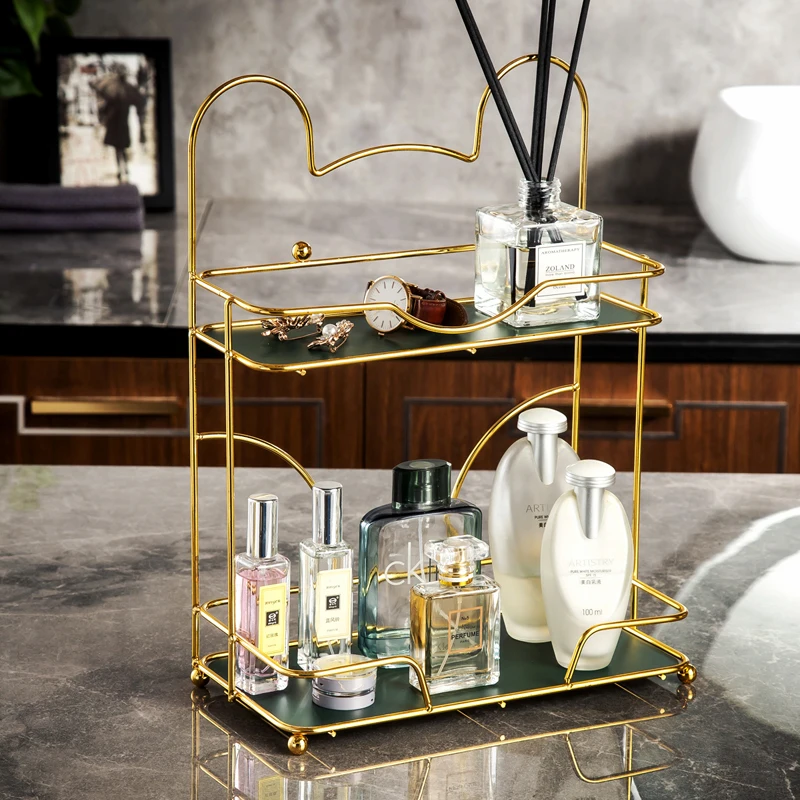 Noble Desktop Double-layer Storage Rack Bathroom Cosmetic Organizer Women Perfume Display Stand Dressing Table Makeup Holder
