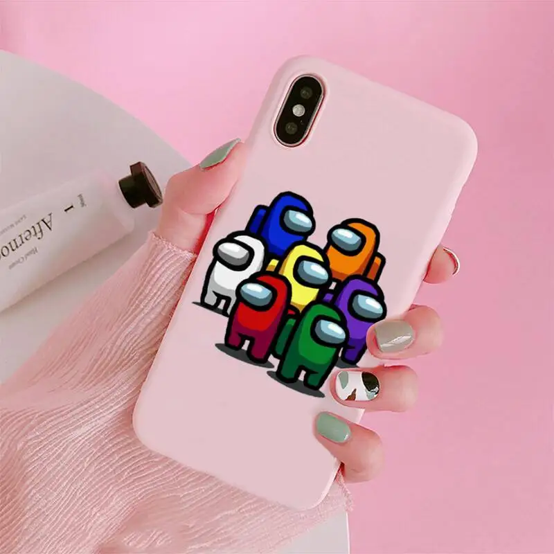 

Cartoon Design-AmongS US Phone Cases For iphone 12 11 Pro Max Mini XS 8 7 6 6S Plus X SE 2020 XR Matte Candy Pink Silicone cover