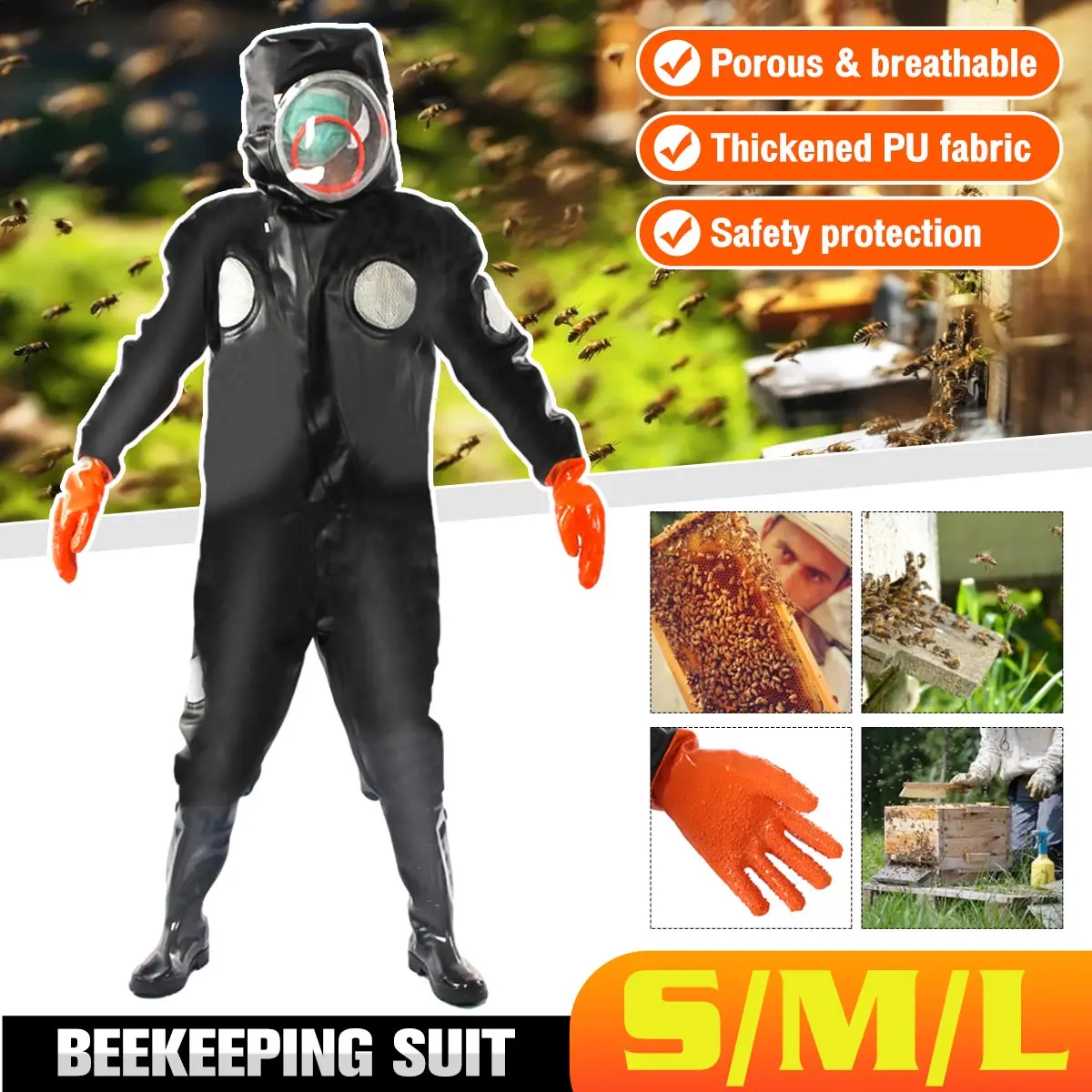 

Thicken PU Beekeeping Protective Clothing Full Body Suit Hat Mask Smock Bee Suit Safty Veil Unisex Children Protective Wasp Bee