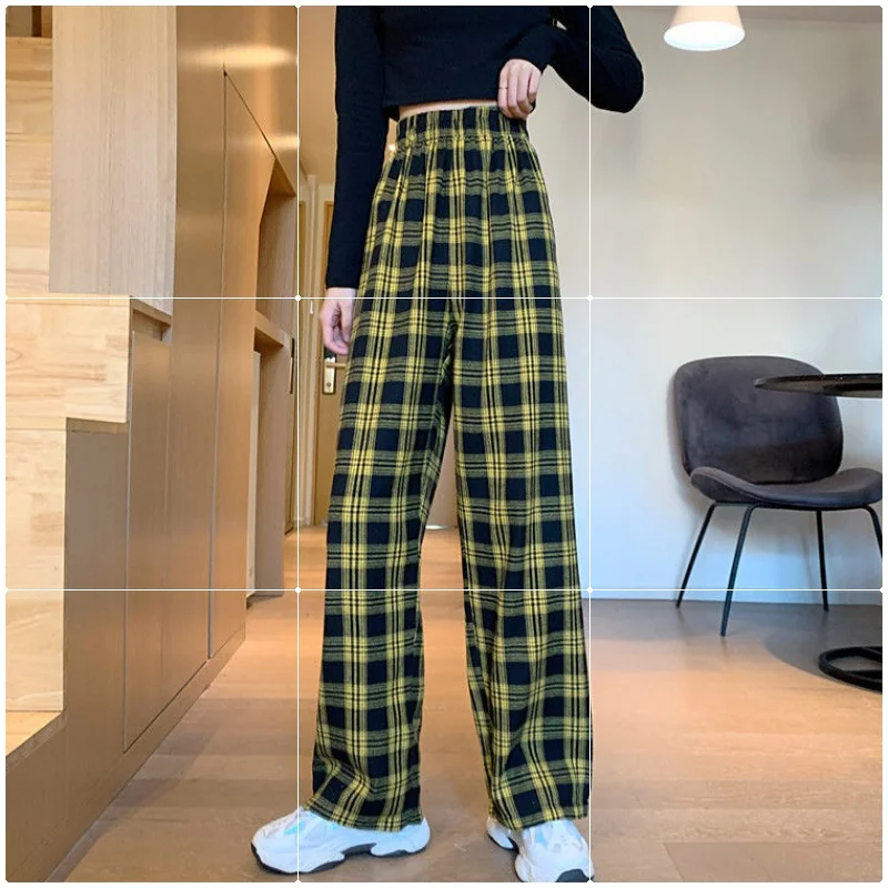 

Casual Pants Women Plaid Straight Loose Korean Style Vintage Students Chic Preppy Streetwear Teens Fashion Ins BF Punk Hip Hop