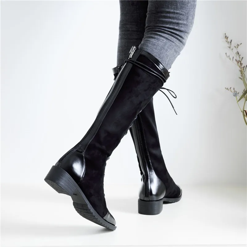 RASMEUP женские замшевые сапоги до колена 2019 г. Модные стильные зимние высокие