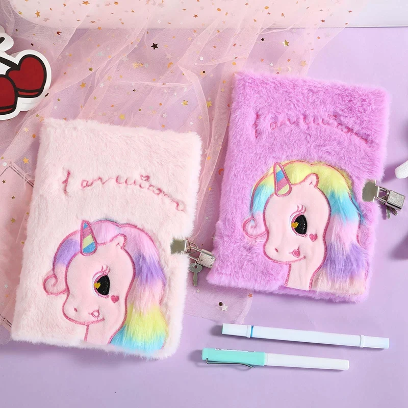 

Cute Unicorn Planner A5 Notebook With Lock Journal Kawaii Diary Notepad Plush Note Book Line Agenda Organizer Daily Handbook