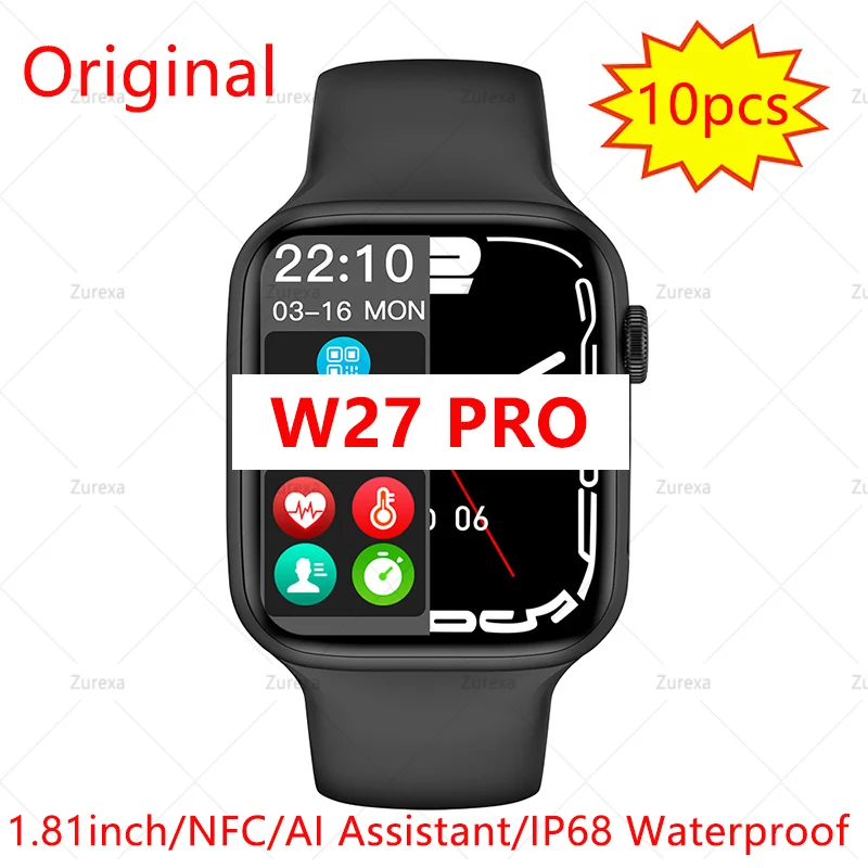 

Wholesale 10pcs Iwo W27 Pro Smart Watch Men Women 12UI Dail Call Wireless Charging Smartwatch Men Ip68 Waterproof for Android