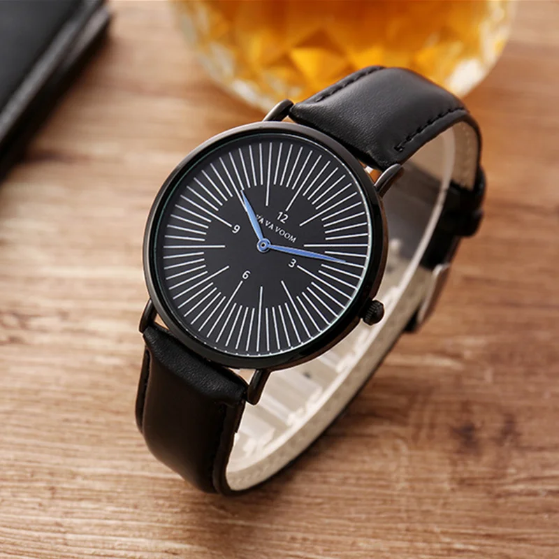 

VA VA VOOM 2021 New Men's Watch Leather Strap Fashion Quartz Watches For Men Ultra-thin Dense lines Dial Designed reloj hombre