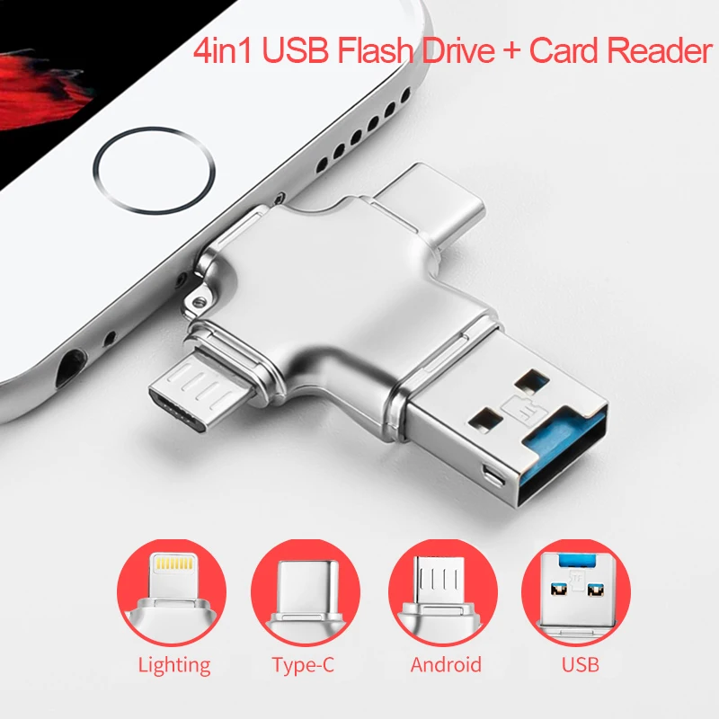2/5/10 шт./лот кардридер usb 3 0 TF microSDHC/XC 4 в 1 адаптер 128 для iphone карта памяти 8/16/32/64/256/g