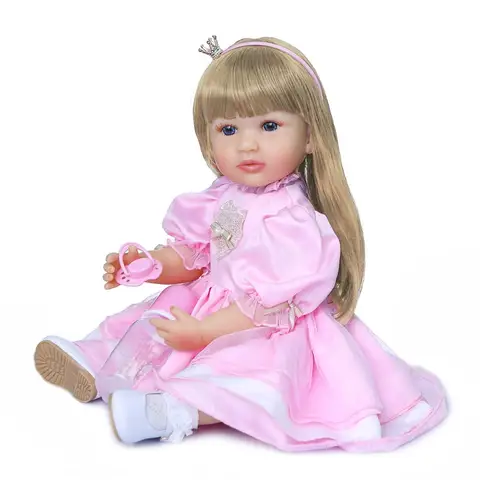 Кукла bebes силиконовая Реборн, Оригинальная кукла принцесса для маленьких девочек с розовым платьем, с двумя волосами, игрушка для ванны, 55 см