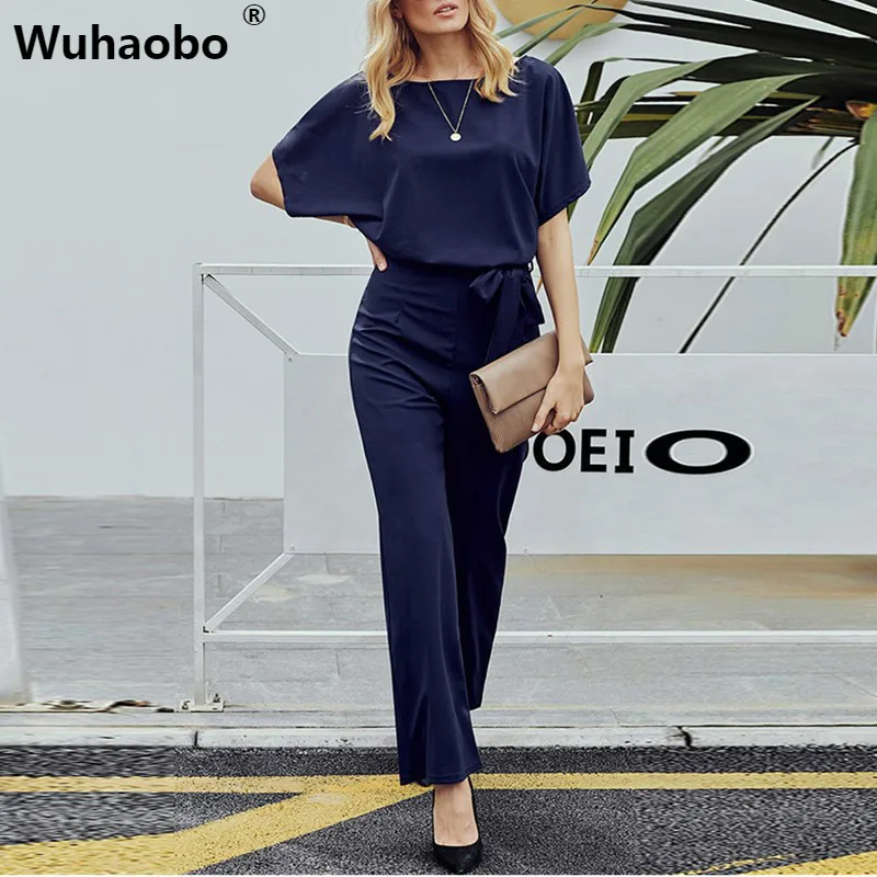 Wuhaobo новинка 2019 года женский комбинезон с коротким рукавом однотонные боди на