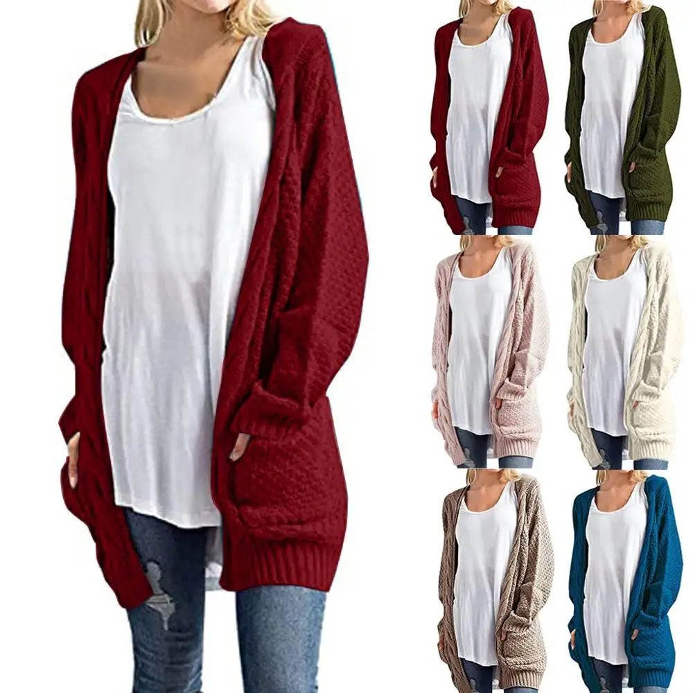 Модный женский Кардиган с длинным рукавом вязаный зимний Свитер однотонное