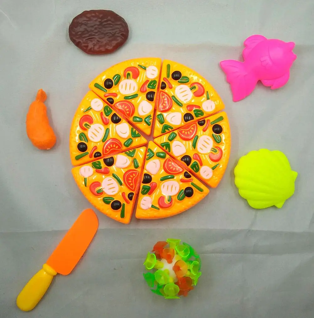 

Набор пиццы пластиковый из 7 предметов, кухонные игрушечные наборы для еды, Большая Пицца, рыба, морская жизнь, учитель детского сада, учебны...