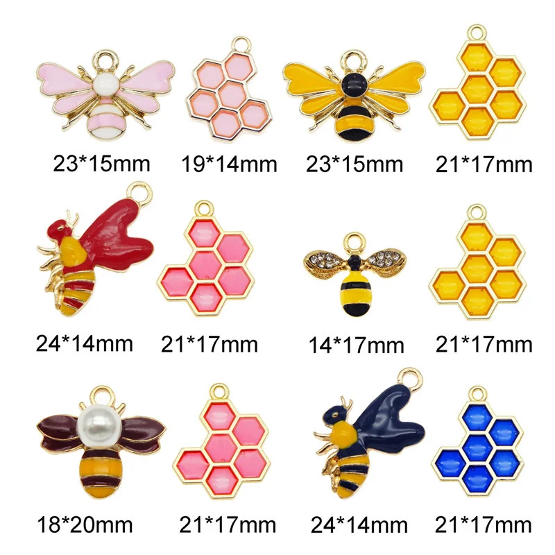 

Julie Wang 12PCS Enamel Bee Honeycomb Charms Mixed Hive Honeybee Pendants Alloy Necklace Bracelet Jewelry Making Accessory