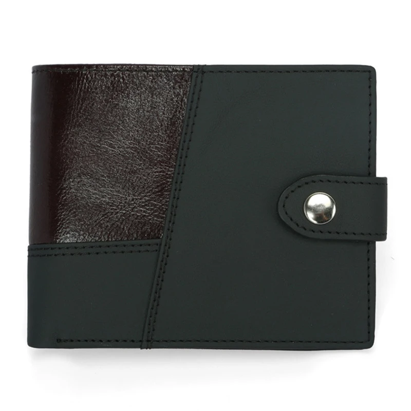 

YAMBUTO New Men's Wallet Short Leather Rfid Creative Stitching Simple Business Buckle Card Holder 7 Bank Card Slots Photo Case