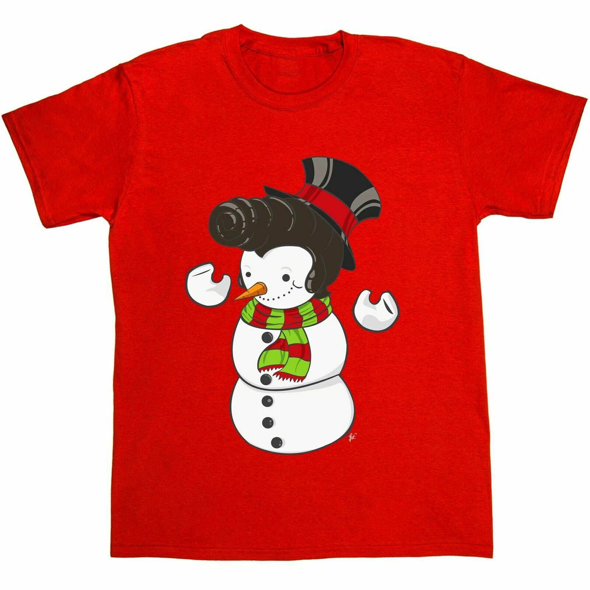 Мужская футболка в стиле Харадзюку с изображением снеговика и Элвиса Пресли