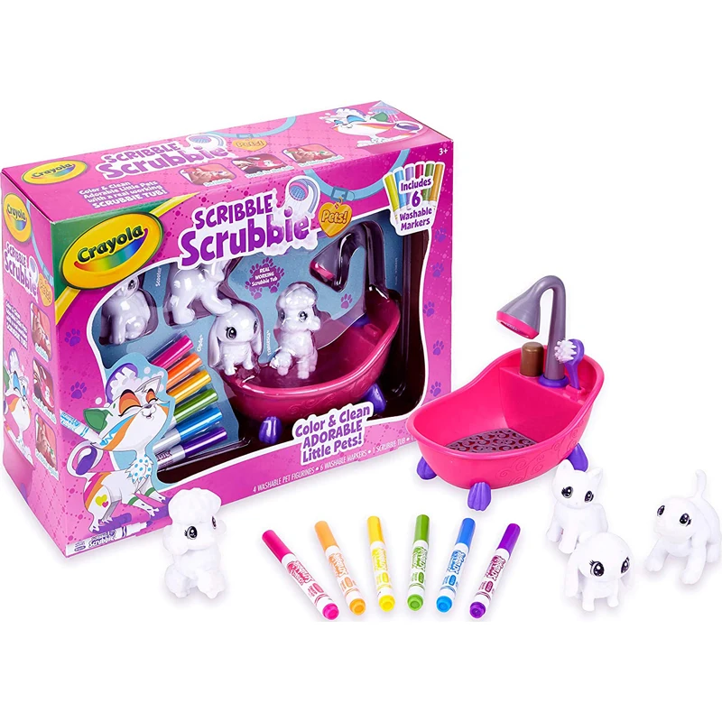 

Scribble Scrubbie Pets Scrub Tub Animal Toy Set With Pets Bathtube Washable Drawing Toy Kids Pretend Play Toys Gifts