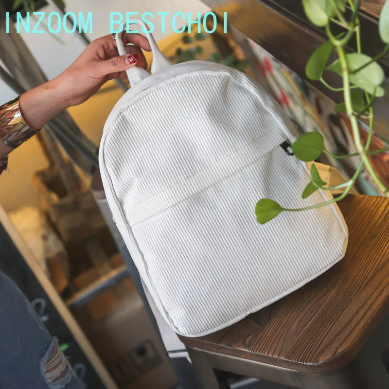 

2020 Backpack Women Fashion School Bags Soft Fabric Travel Backpacks Corduroy Bookbag for Teenage Girls Striped Small Bolsa