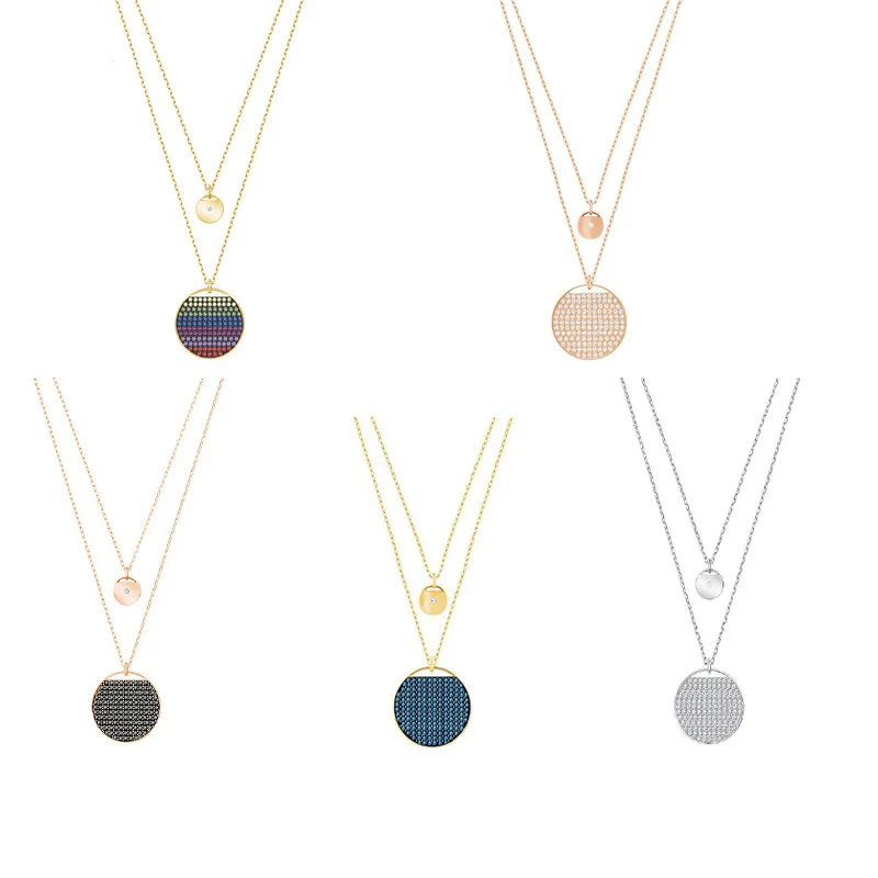 

high quality new fashion multi-level gradient crystal multi-color racket round necklace