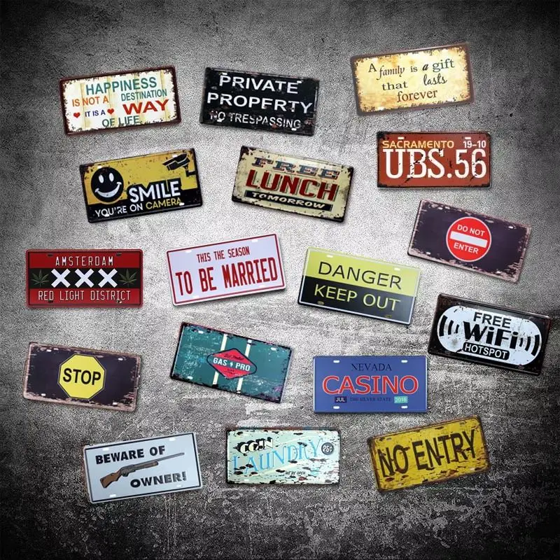 Потертая металлическая Оловянная настенная табличка стирка монет номерной знак