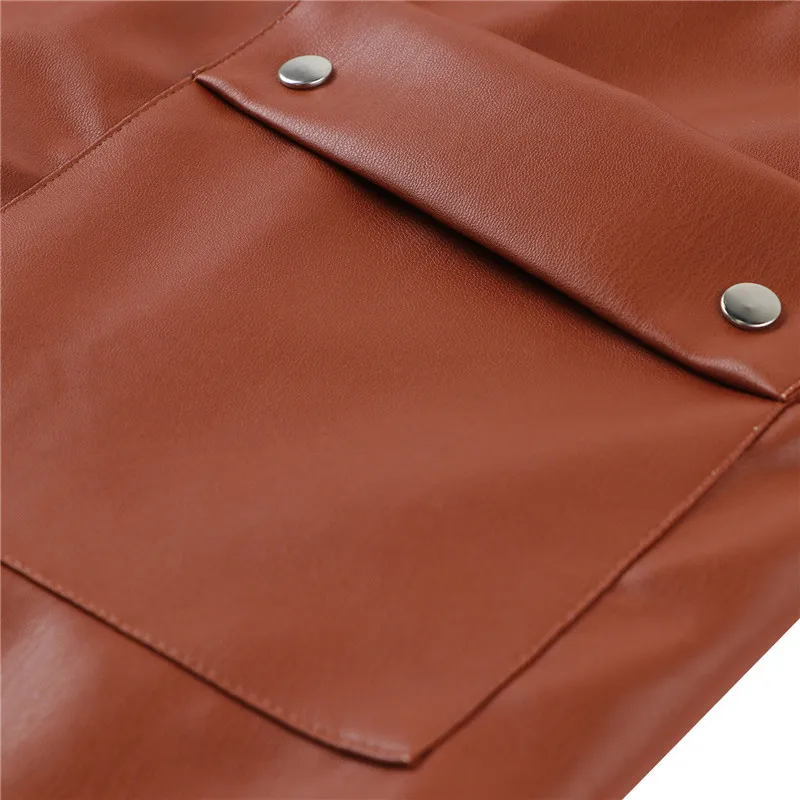 

F2020 Womens Casual Long-sleeved Dress Fashion Solid Color Single-breasted V-neck Skinny Mid-length Dresses vestidos leather