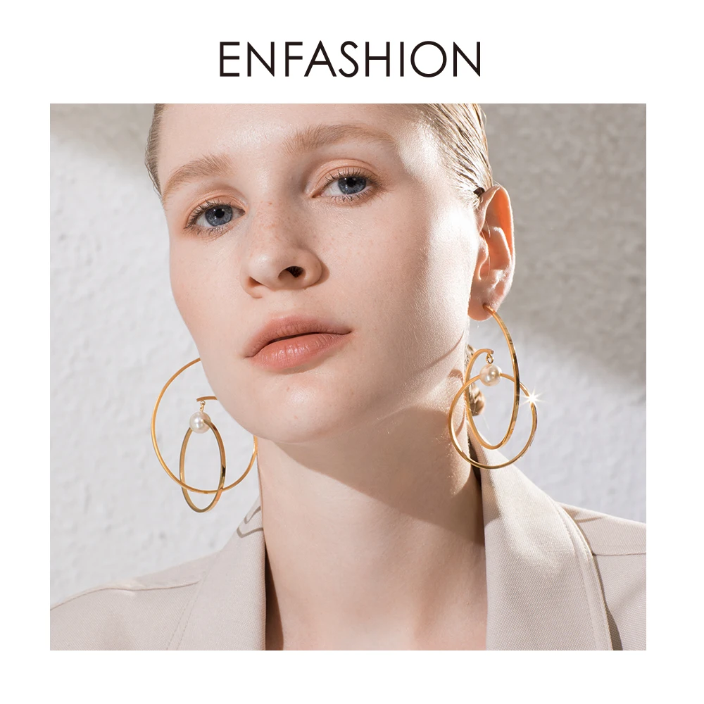 ENFASHION, геометрические круглые Висячие жемчужные серьги для женщин, простые линии, серьги, модные ювелирные изделия, Букле д 'ореиль Femme EB1030