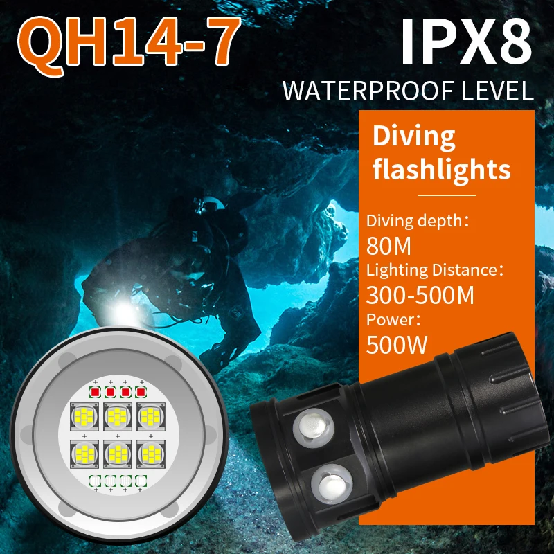 14LED 50400LM Underwater Photography Diving Flashlight Torch White Red Blue Lamp 500W 300-500M Lighting IPX8 Waterproof Torch