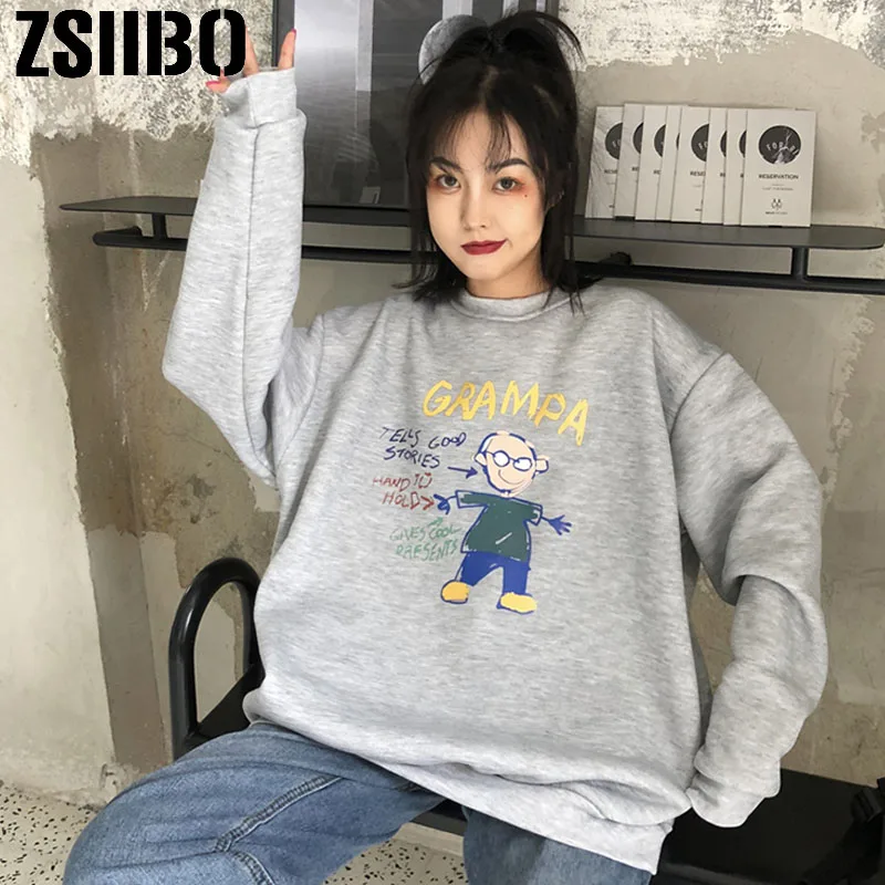 Женский свитшот с милым мультяшным принтом и надписью Модный пуловер в стиле