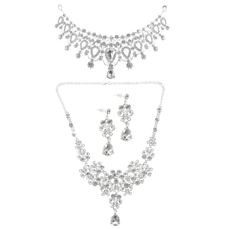 

3 шт. Стразы Кристальные Свадебные Ювелирные наборы ожерелья серьги тиары наборы бижутерии Свадебные обручальные ювелирные изделия