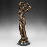 large tying hair up young woman statue sculpture bronze beautiful female art marle base home decor gifts