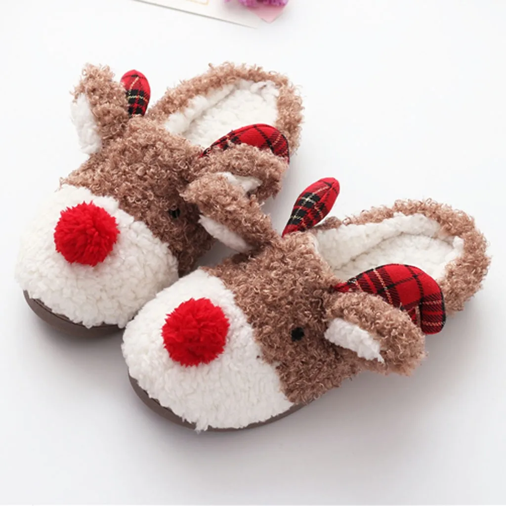 

SAGACE Christmas Slippers Women Warm Indoor Home Cute elk Animal Slippers Soft Plush Ball Women Interior Cotton Winter Slippers