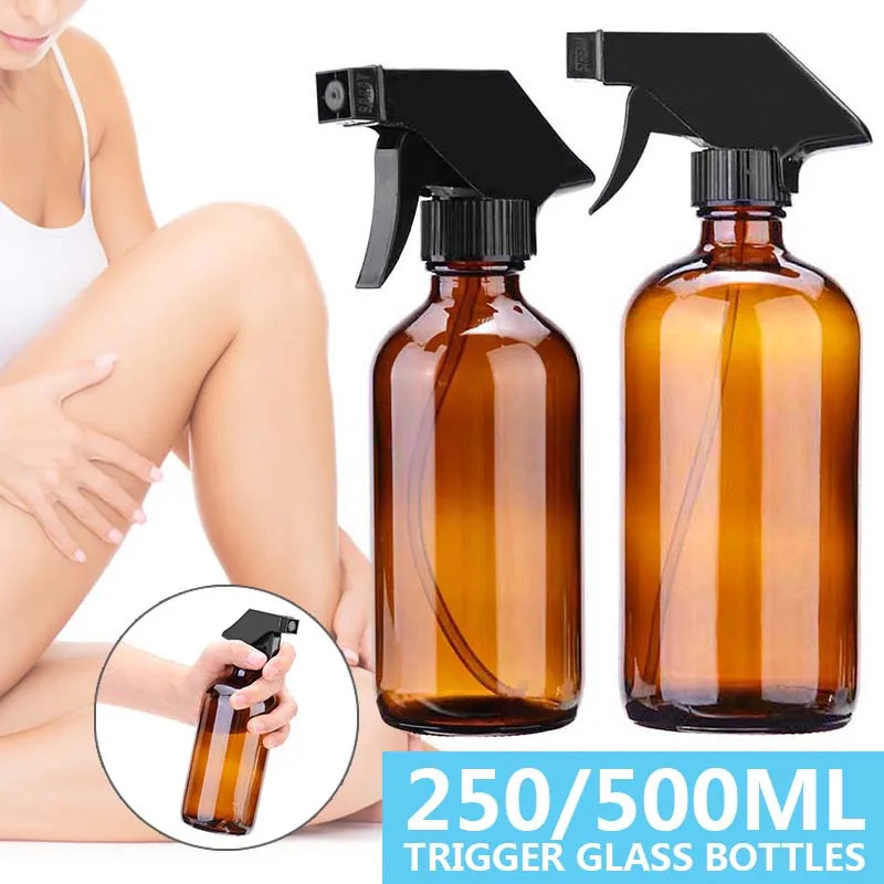 

250mL/500ML Amber Glass Bottles With Black Trigger For Mist Stream Aromatherapy Essential Oil Spray Bottles Refillable Bottles