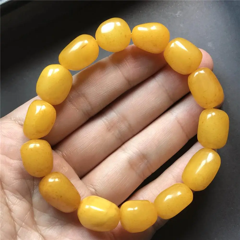 

Top Natural Yellow Amber Bracelet For Woman Man Love Gift Gemstone 16x12mm Barrel Beads Stretch Stone Fashion Jewelry AAAAA