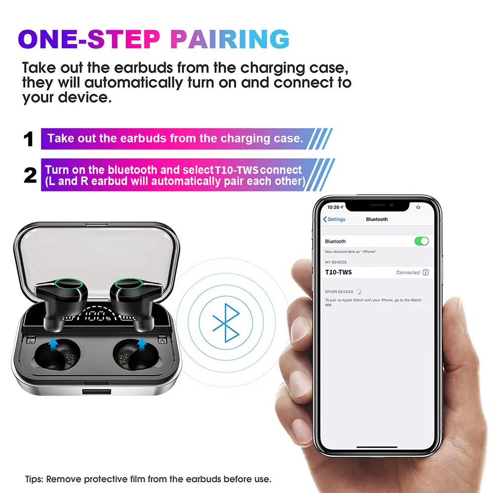 Bluetooth V5.0 наушники Стереонаушники Беспроводные IPX7 Водонепроницаемая сенсорная