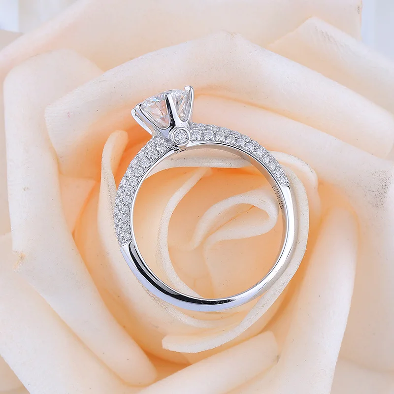 Женское Обручальное Кольцо Moissanite цельное кольцо из белого золота 18 К 14 к с тремя