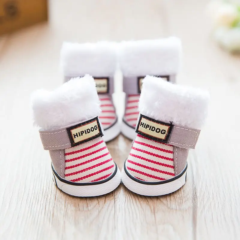 New Hot Dog Cat Shoes Stripe Winter Warm Puppy Socks Anti-Slip Snow Pet Boots Paw Protecters For Small Dogs | Дом и сад
