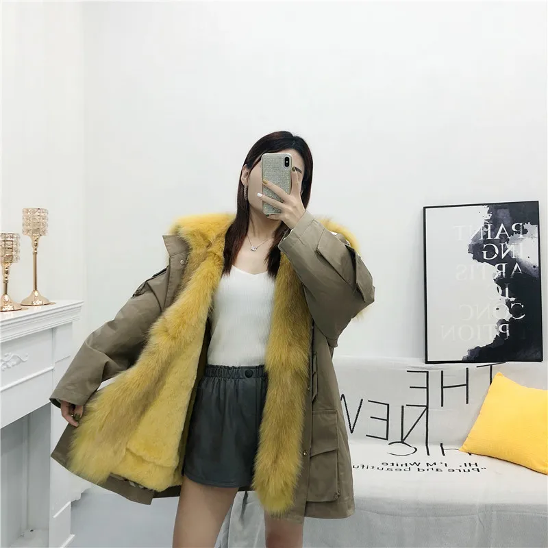 Женская зимняя куртка-парка с натуральным мехом лисы и воротником из меха
