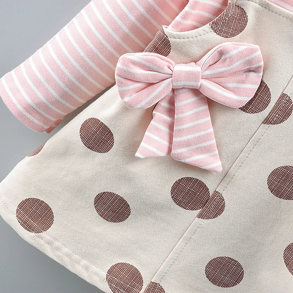 Детское платье с длинным рукавом в полоску горошек | Детская одежда и обувь