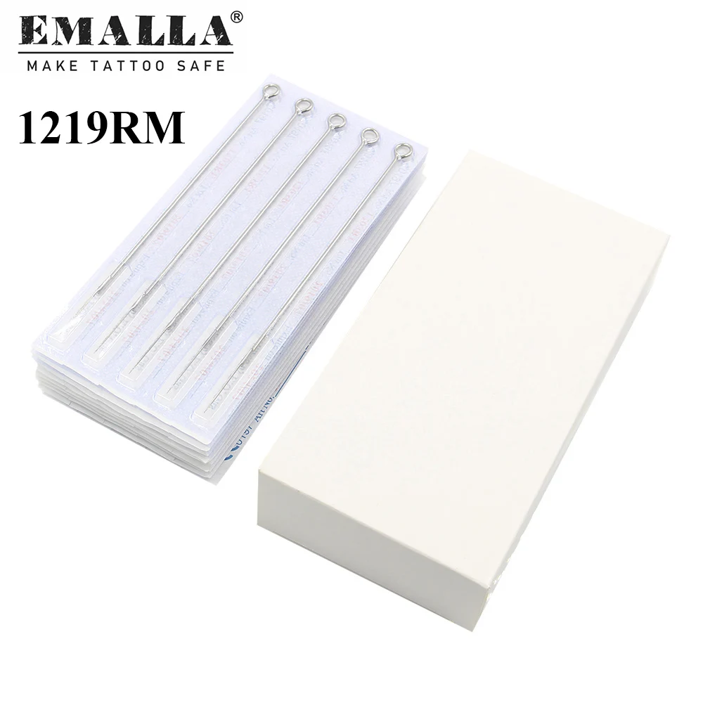 

EMALLA 50 шт. Профессиональные иглы для татуировки 19RM 19 круглые большие винные бутылки изогнутые стерилизованные иглы для татуировок из нержав...