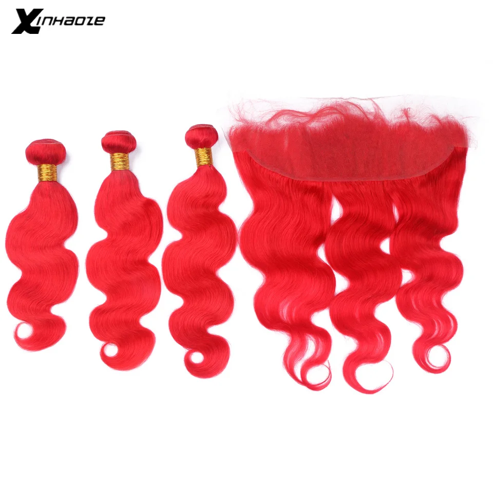 Красные бразильские пряди с объемной волной от уха до фронтальная кружевная