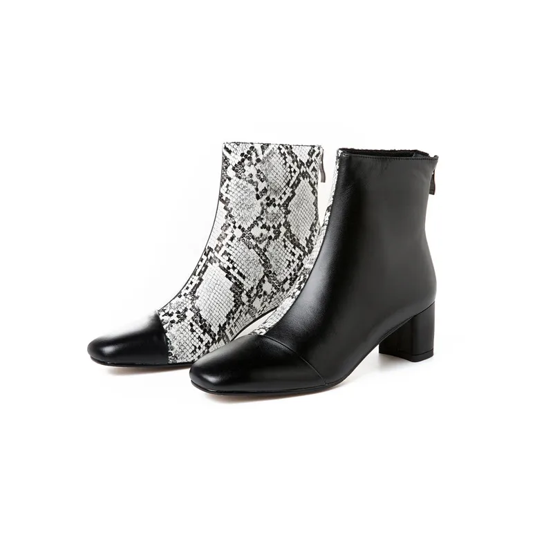 Женские ботильоны на высоком каблуке Asumer из натуральной кожи со змеиным узором